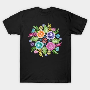 Mexican flower bouquet oaxaca tehuana colorful embroidery decoration T-Shirt